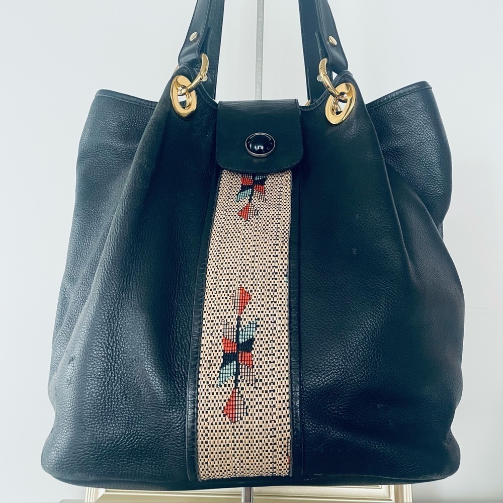 BORSE DATELLI BLACK PEBBLED LEATHER JUMBO SHOULDER BAG MAGNETIC CLOSURE